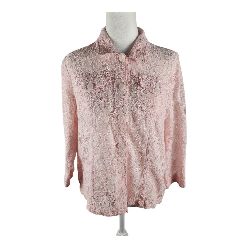 Vintage Y2K N Touch Pink Floral Lace Button-Front Shir/Jackett Women's Large